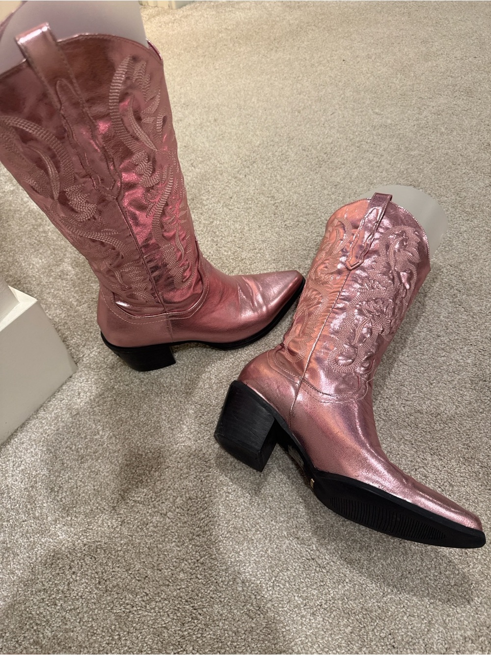 Billini Metallic Pink Embroidered Western Heeled Boots